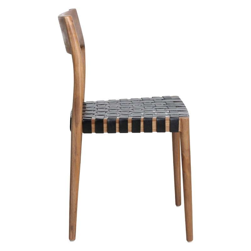 DINING CHAIR WITH LEATER SEAT TEAKWOOD - CHAIRS, STOOLS